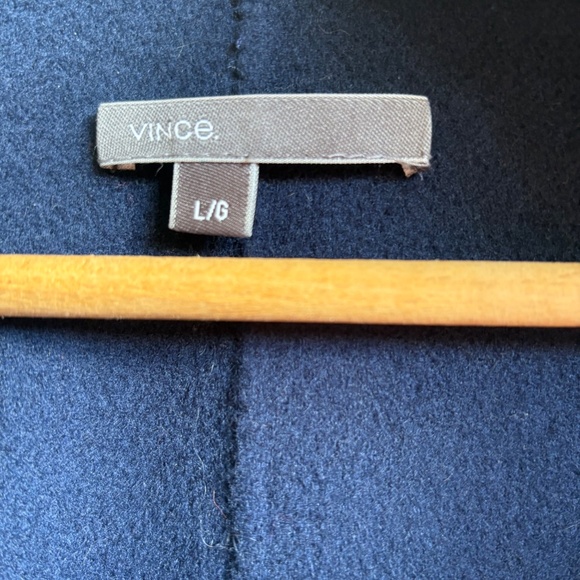 Vince Women's Navy Double-Breasted Wool Coat Size Large Long Overcoat Luxury - Picture 8 of 8